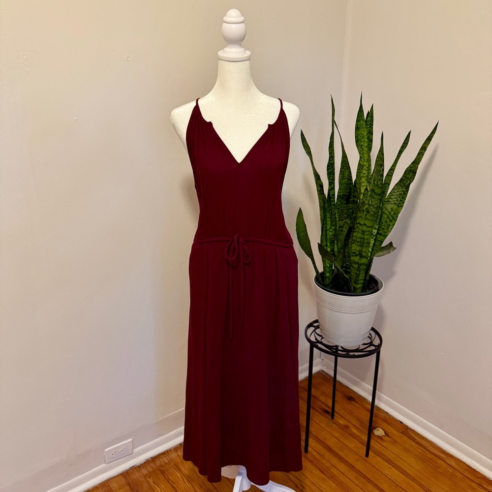 GAP | Maroon Sleeveless V-Neck Midi Dress with Drawstring‎ Waist